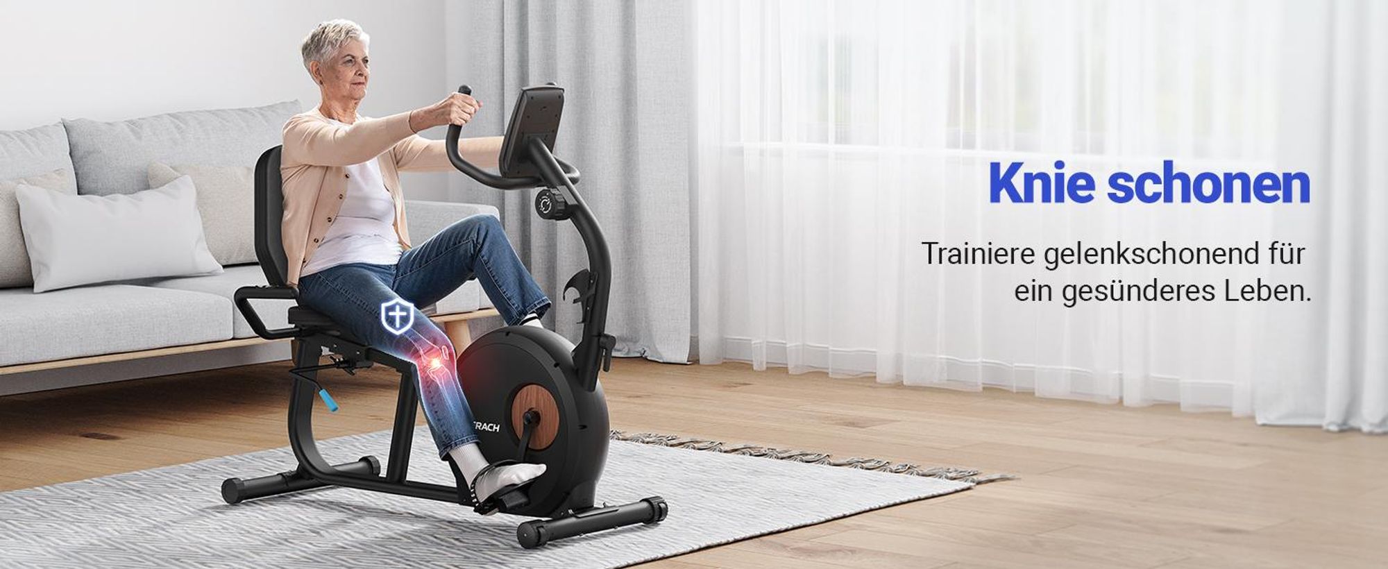 Liege-Ergometer, Heimtrainer Fahrrad für Zuhause, 8 Widerstandsstufen, mit Bluetooth, APP, LCD-Display, Beintrainer bis 158kg, Tablet-Halter, leise
