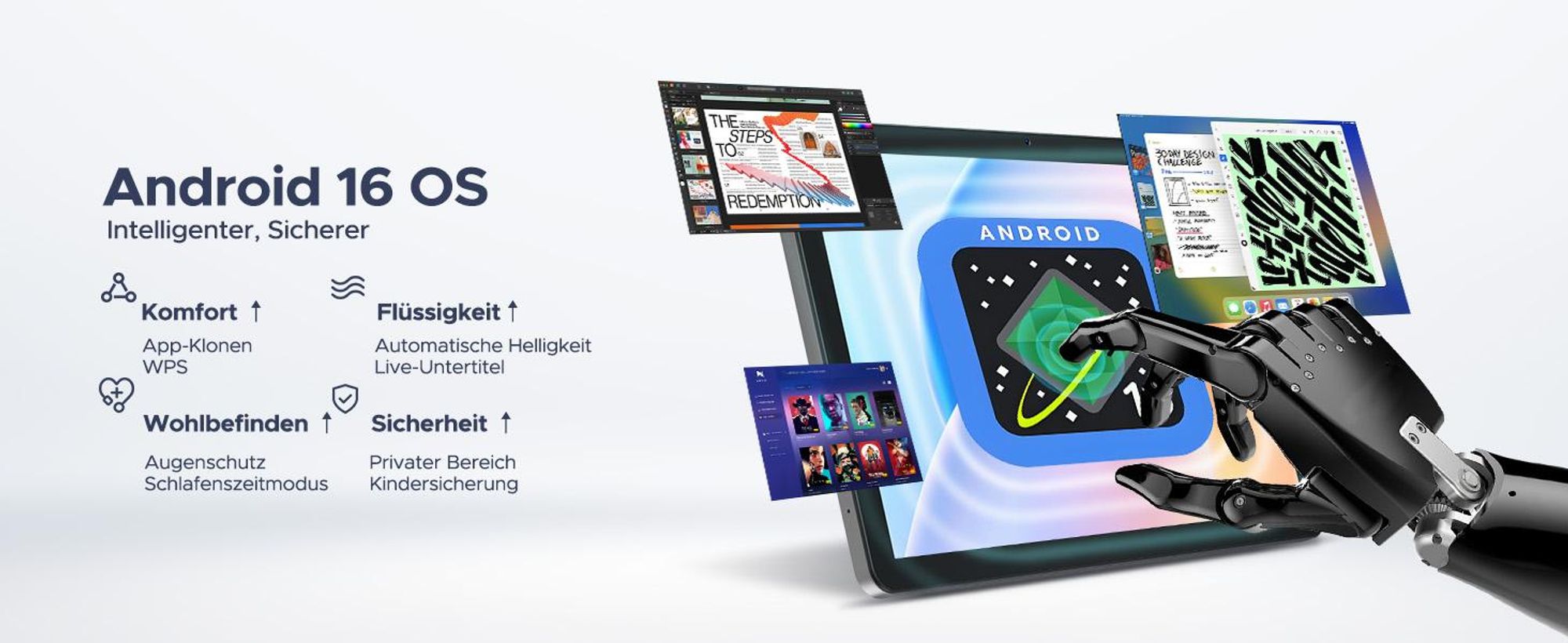 AORLYM P10 PRO 48(8+40)GB+128GB, 10 Zoll Tablet 120Hz, Android 16, 8800mAh, mit Tastatur/Maus/Stift/Hülle usw, Gemini AI, 3.5mm Kopfhöreranschluss