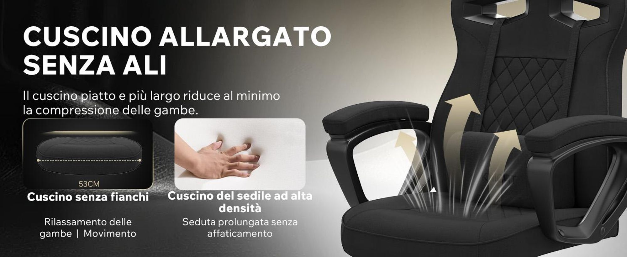 SENSE7 Knight Sedia da gioco in tessuto nero - Sedia da ufficio ergonomica Sedia da scrivania Sedia da gioco Sedia girevole Sedia da gaming PC 120 kg Chair