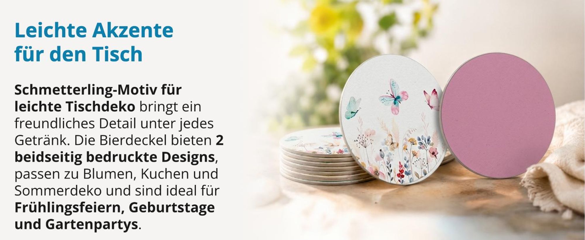 itenga 40x Bierdeckel rund Motiv Schmetterling