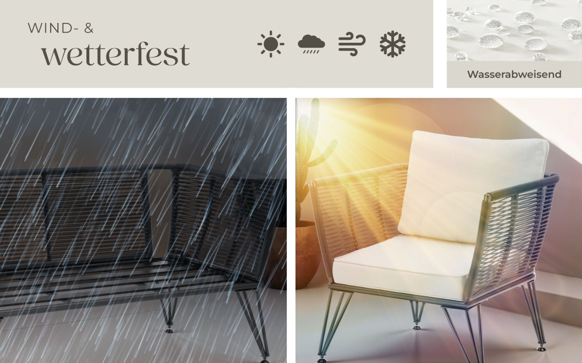 tectake® Garten-Loungeset Sundo im Rope-Design mit Polyrattan