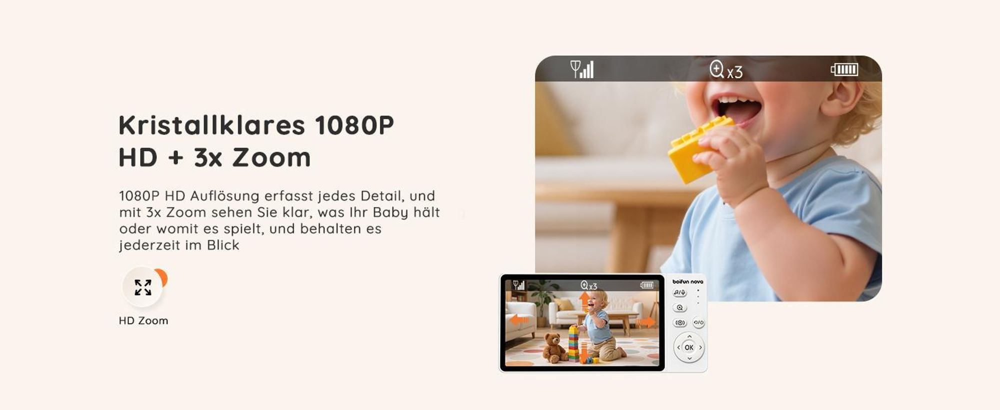 Babyphone mit Kamera, 5", VOX, Temperaturüberwachung, Gegensprechfunktion, IR-Nachtsich, weiß