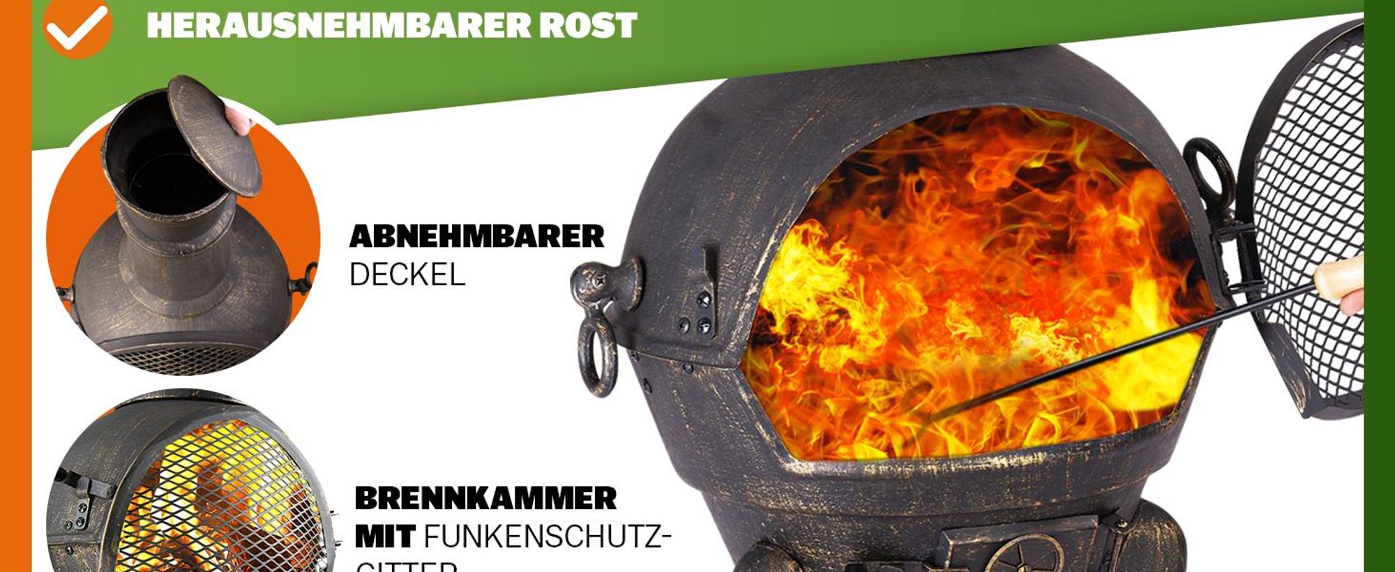 GARDEBRUK Terrassenofen Gusseisen 28kg Funkenschutz