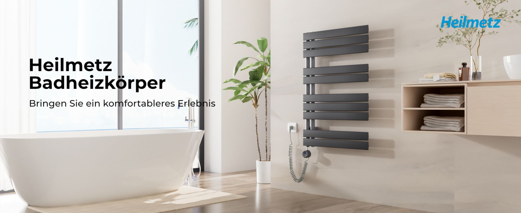 Heilmetz Badheizkörper Elektrisch Heizkörper , 90x40cm Anthrazit Handtuchtrockner  für 4㎡ Badezimmer