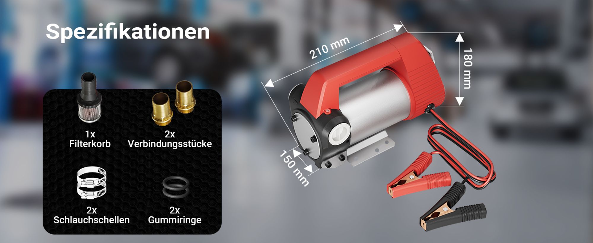 Wiltec  Dieselpumpe 12 V, 160 W, 40 l/min, Heizölpumpe selbstansaugend, Absaugpumpe für Diesel, Biodiesel, Heizöl, tragbare mobile Umfüllpumpe