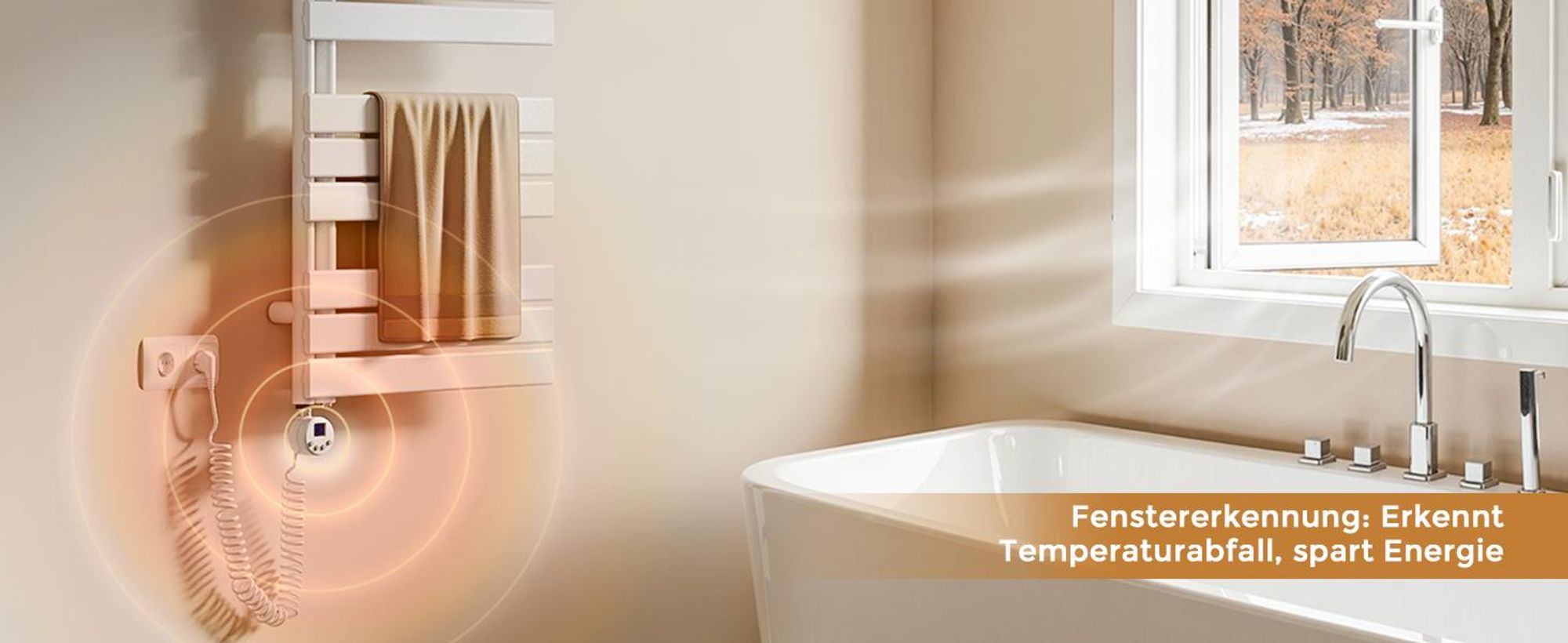 S’AFIELINA Heizstab mit Thermostat 300W, programmierbarer Timer & LCD-Anzeige, WiFi, für Badheizkörper, Edelstahl, intelligente Steuerung, Weiß