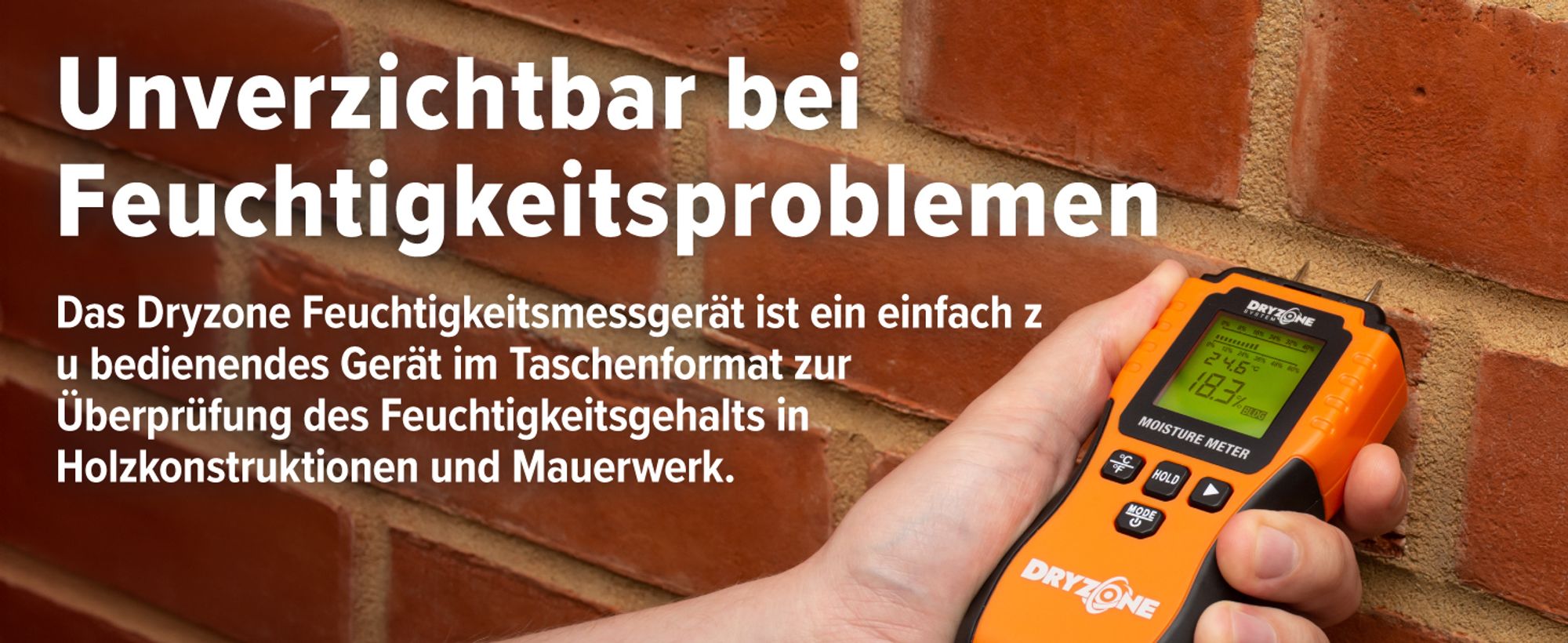 Dryzone Feuchtemessgerät - Feuchtemessgerät für Holz, Mauerwerk, Wand und andere Baumaterialien, hilft bei Feststellung aufsteigender Feuchtigkeit