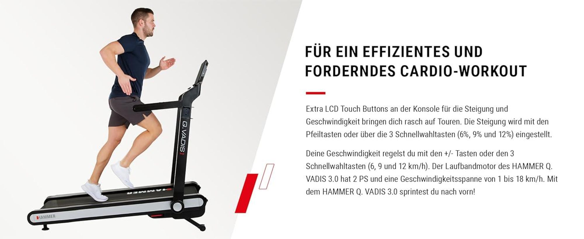 HAMMER Laufband Q. Vadis 3.0, 12 Programme, 5 PS, 18 km/h, Kinomap, Zwift