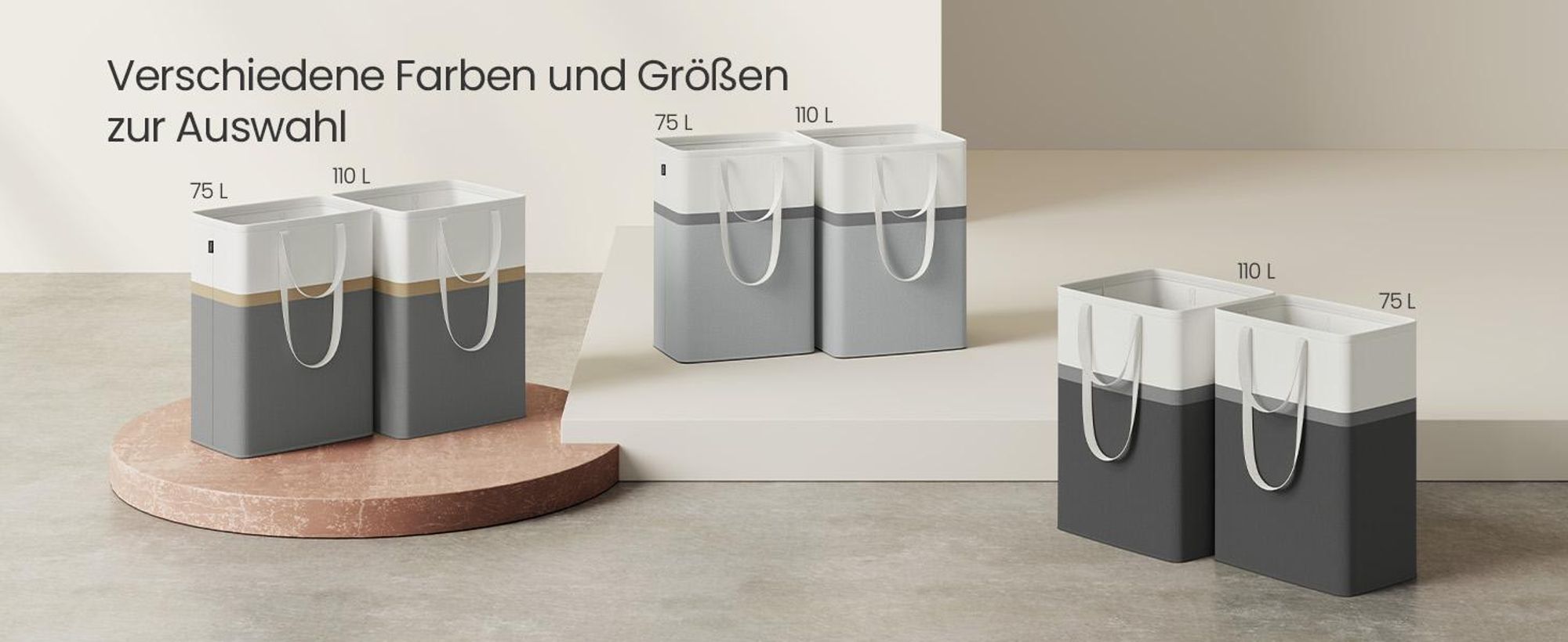 SONGMICS Wäschekorb, 2er Set, 110 L Wäschesammler ffaltbar, leicht zu tragen und zu reinigen