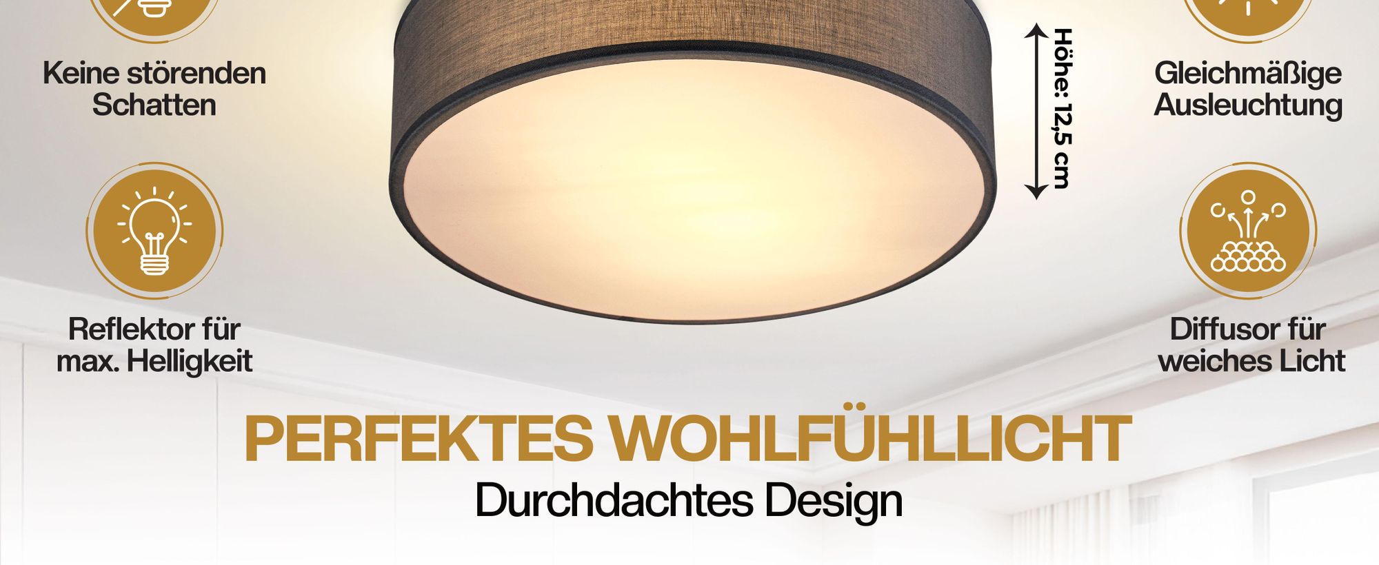 MONZANA Deckenlampe Stoff Wohnzimmer