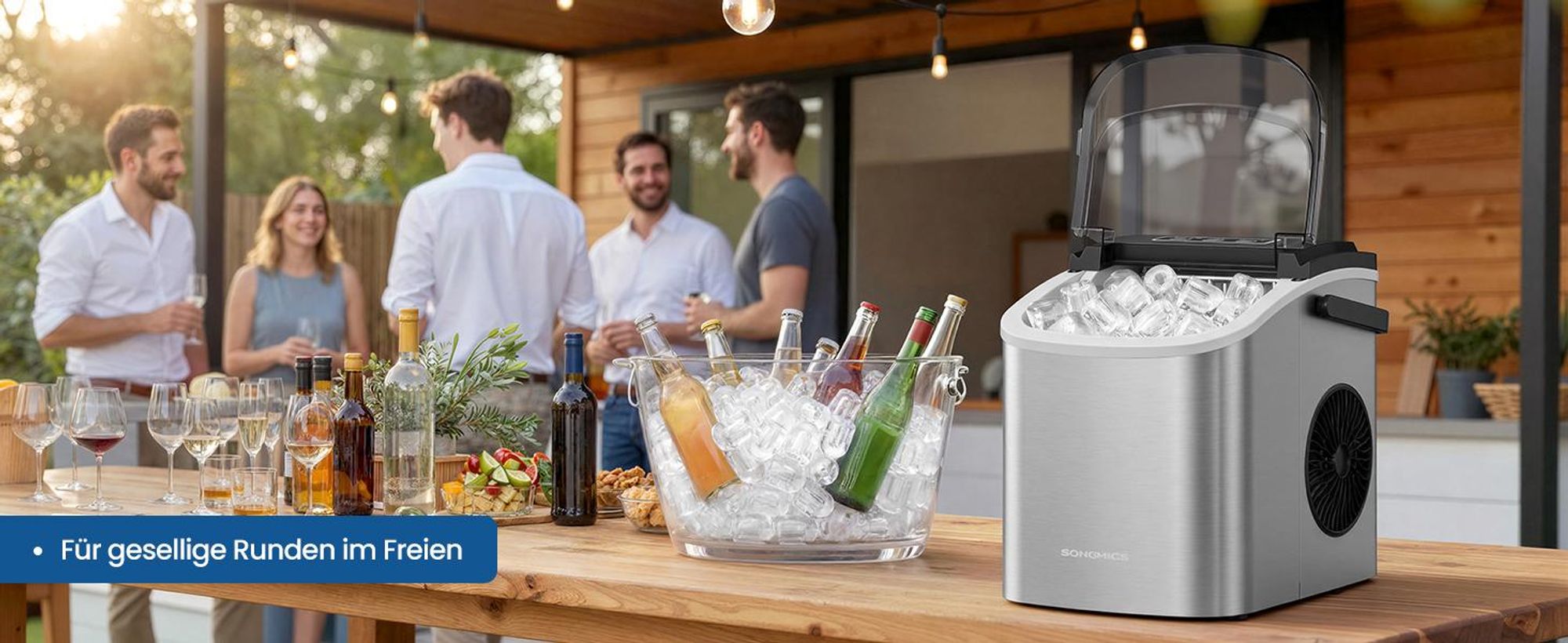 SONGMICS Eiswürfelbereiter tragbar, Eiswürfelmaschine mit Selbstreinigung, 2 Würfelgrößen, für Küche, Camping, Party, silbern