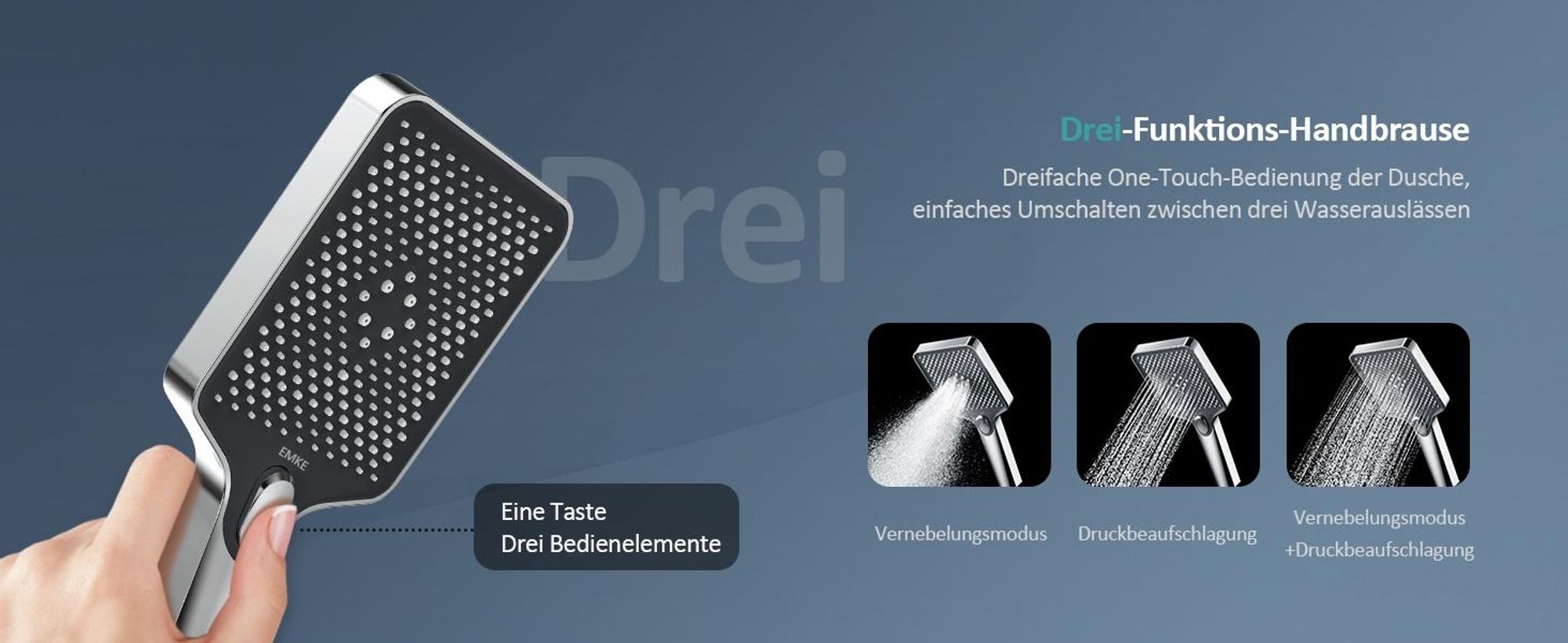 EMKE Duschsystem mit Thermostat Edelstahl Duschset mit 3 Funktion Handbrause, Regendusch, Duschpaneel, Bad- & Duscharmaturen, KTW, Chrom - F08