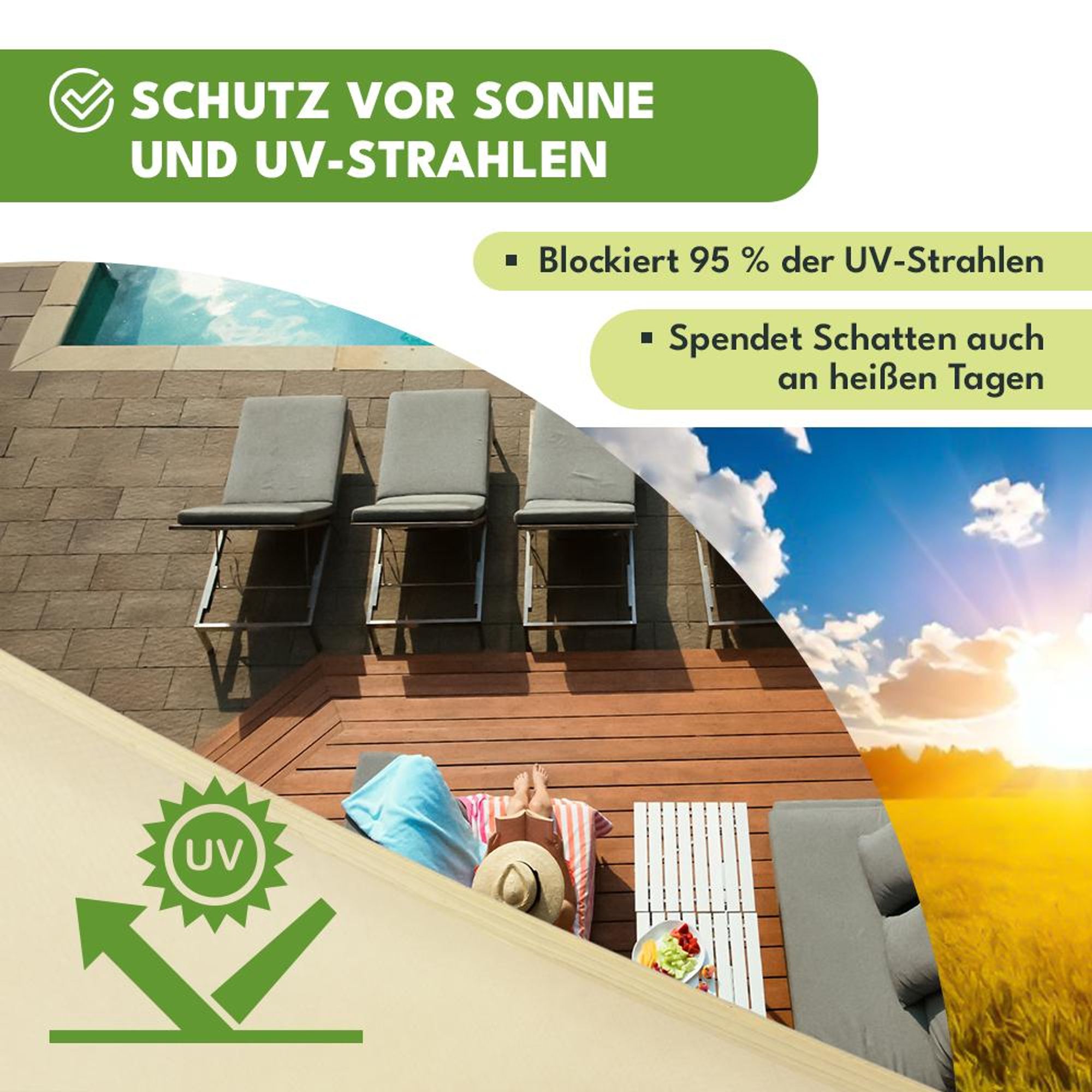 KRUMAD Sonnensegel Dreieck 3x3 m Beige Sonnenschutz Wasserabweisendes UV Wetterfest mit Befestigungsseilen