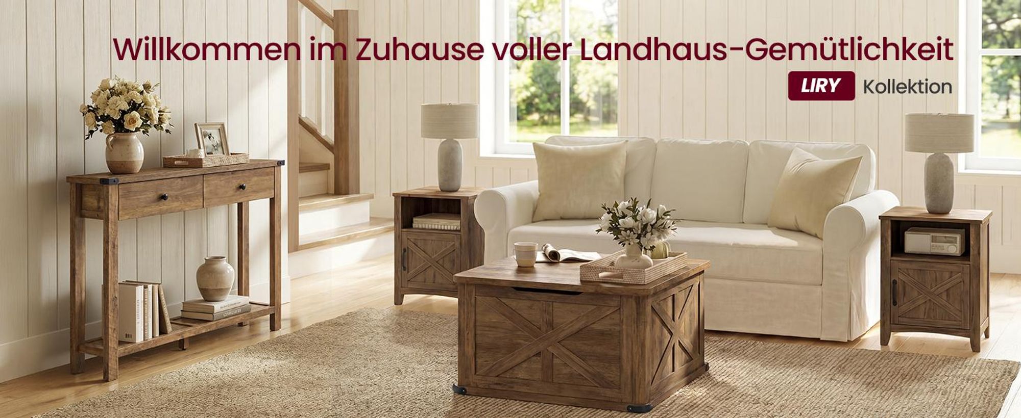 VASAGLE Konsolentisch, Beistelltisch, mit Ablage, schmaler Konsolentisch, mit 2 Schubladen, für Wohnzimmer, Landhausstil, Warmes Braun