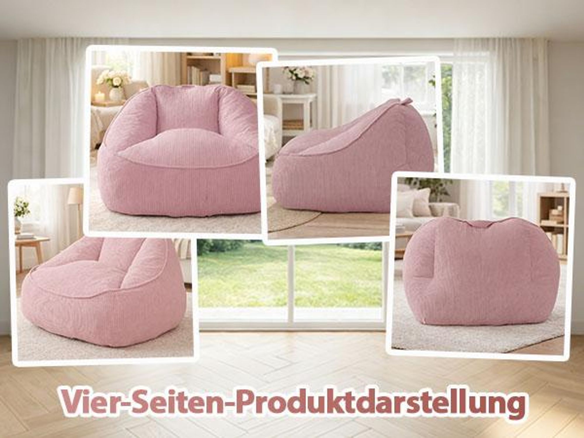 Übergroßer Sitzsack für Erwachsene, Füllung aus Schaumstoffflocken, flauschiges Bodensofa, birnenförmig, Grau