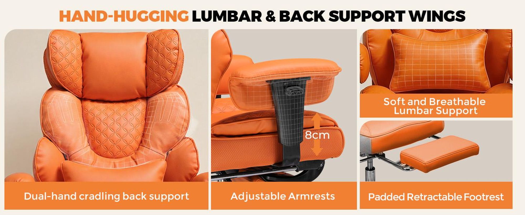 Silla de gaming ergonómica COMHOMA, silla de oficina con capacidad de 180 kg, con soporte lumbar y reposapiés ajustables, diseño híbrido de cuero sintético y malla, silla de dirección