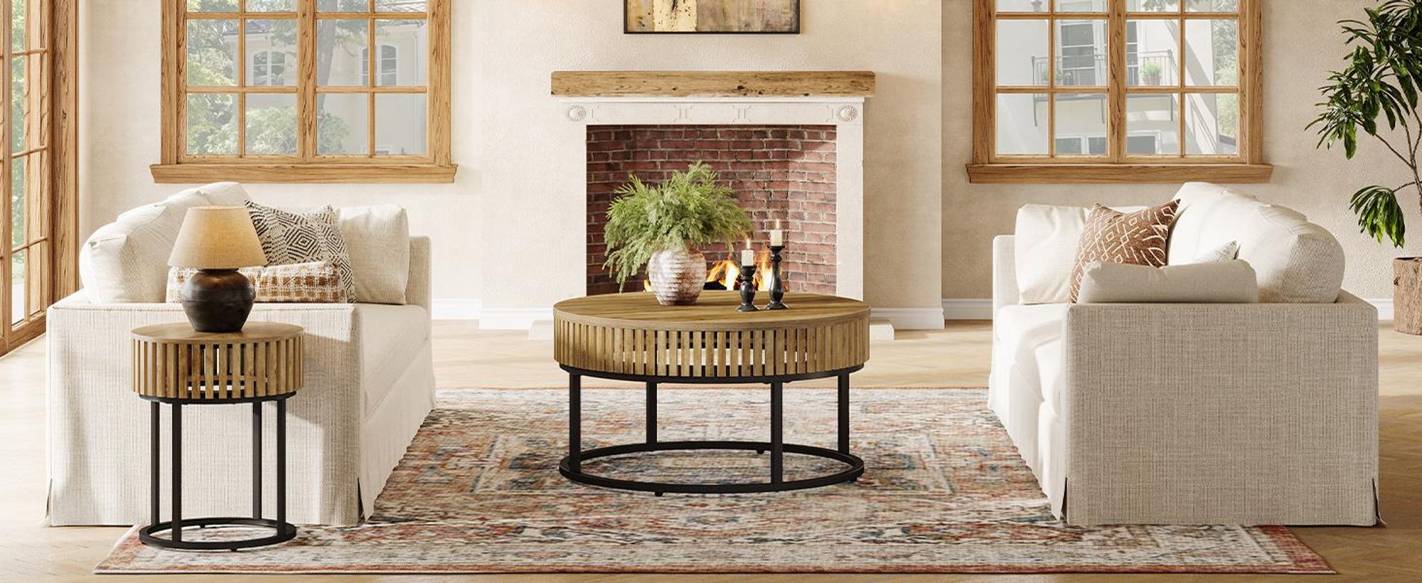 Tribesigns 80 cm Runder Couchtisch, Farmhouse Circle Cocktail-Mitteltisch, Industrial Couchtisch, Moderne hölzerne für Wohnzimmer, Hellbraun