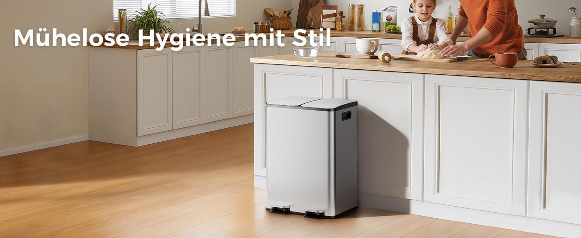 YASHE Tretmülleimer RB2-20, 40 L, 2 x 20 L, Edelstahl