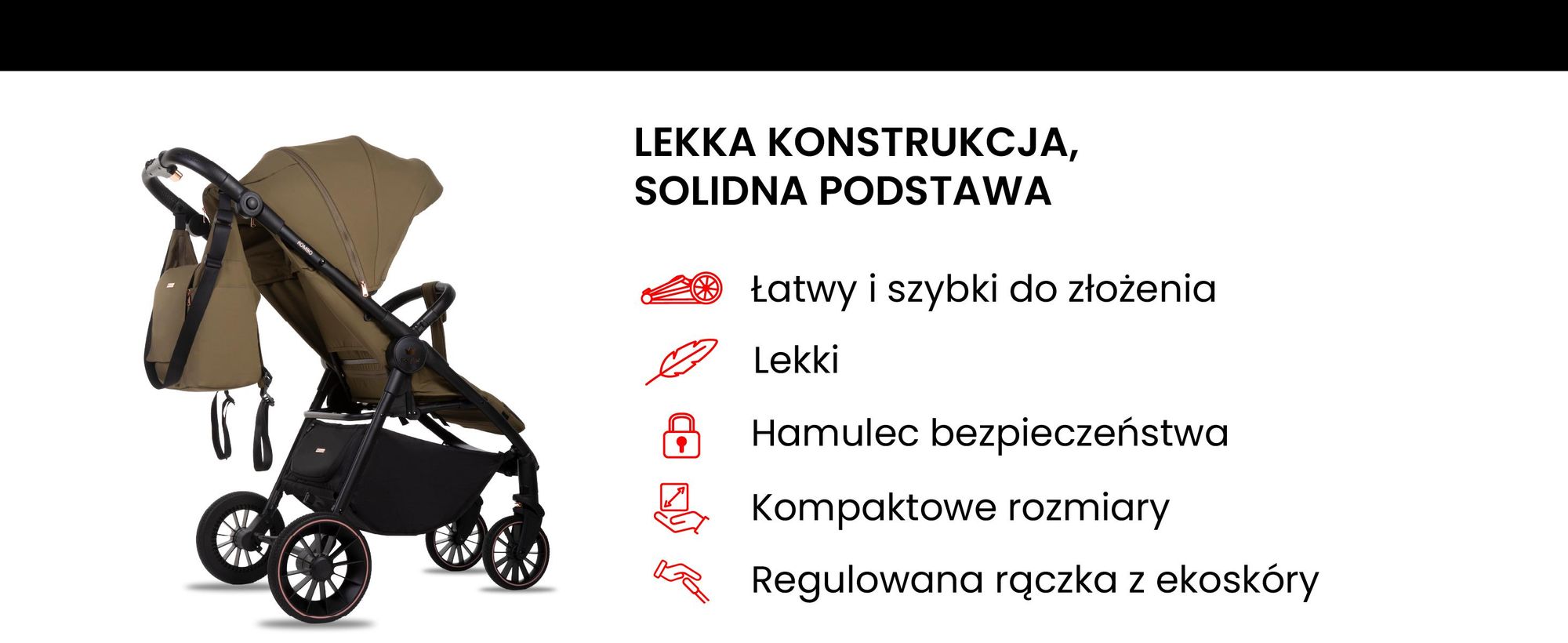 Babylux Wózek Spacerowy Dziecięcy ROMBO – Wózek Podróżny z Funkcją Leżenia, Kompaktowy, Lekki, Teleskopowa Rączka, Składany, Torba, Akcesoria