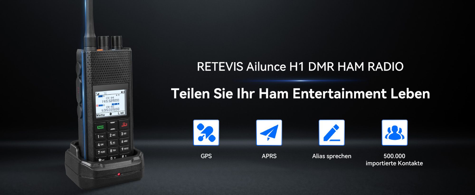 Retevis Ailunce H1 DMR Amateurfunk, APRS/GPS Funkgerät,  Typ-C Wiederaufladbar, Dualband Walkie Talkie für Amateurveranstaltungen (1 Stück)