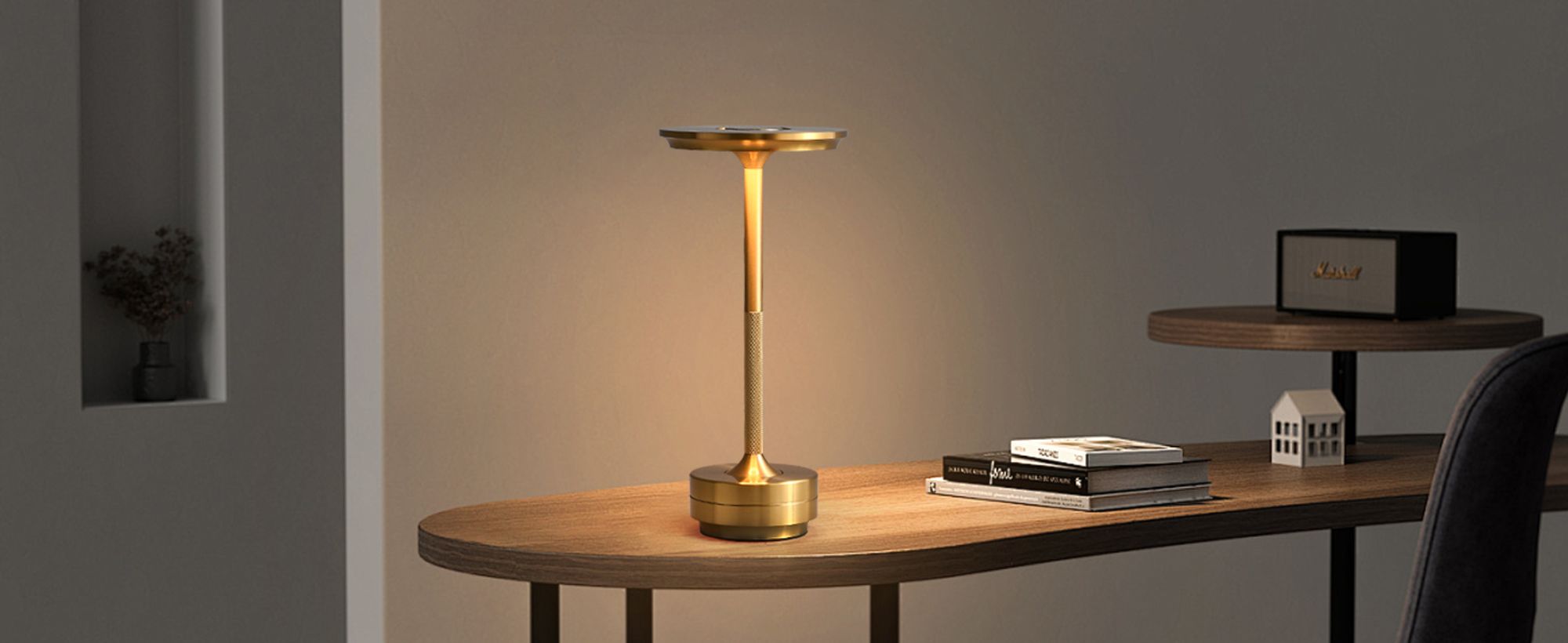 Kabellose Dimmbare LED Akku Tischleuchte Touch Tischlampe Lampe Wohnzimmer Nachttischlampen Dreifarbiges Licht Gold