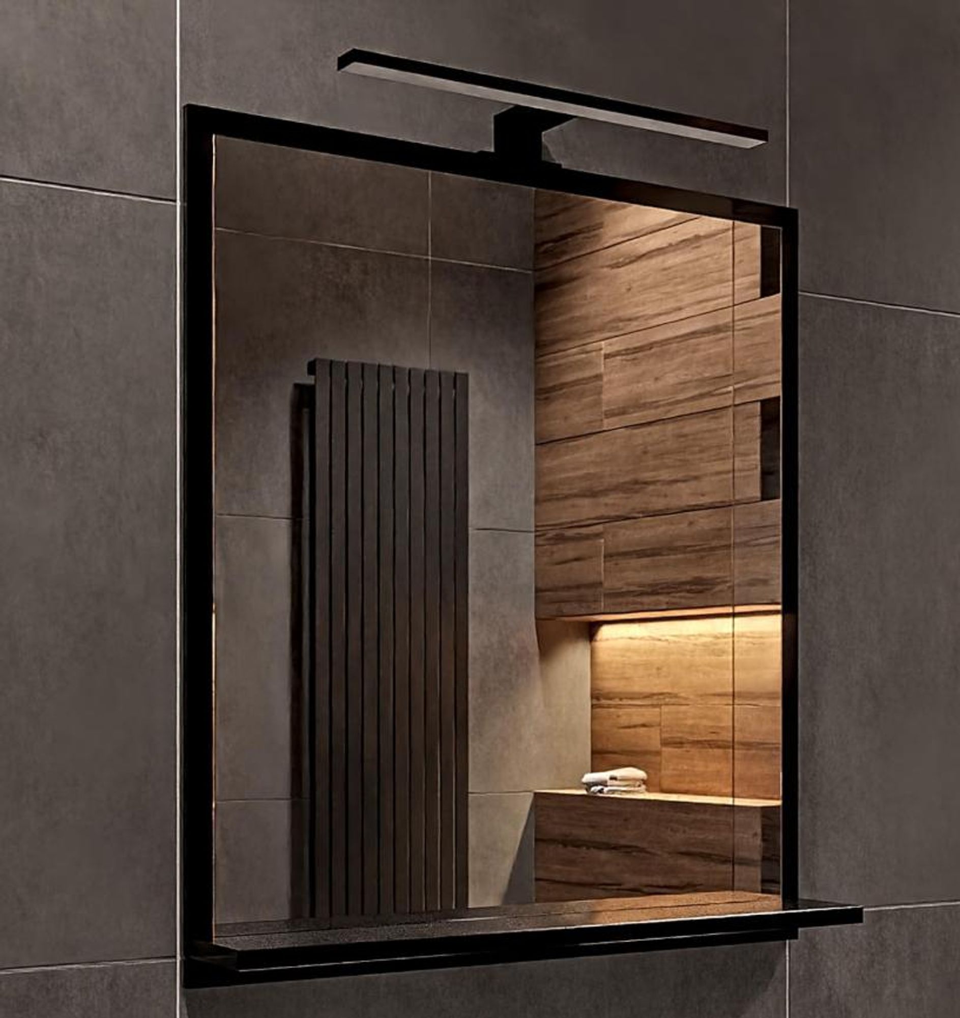 HAJDUK FURNITURE Badspiegel mit Beleuchtung 4000 K IP44 Schwarz H:70 x B:60 cm - Bathroom Mirror - Badezimmer Spiegel Rechteckig mit Ablage und LED