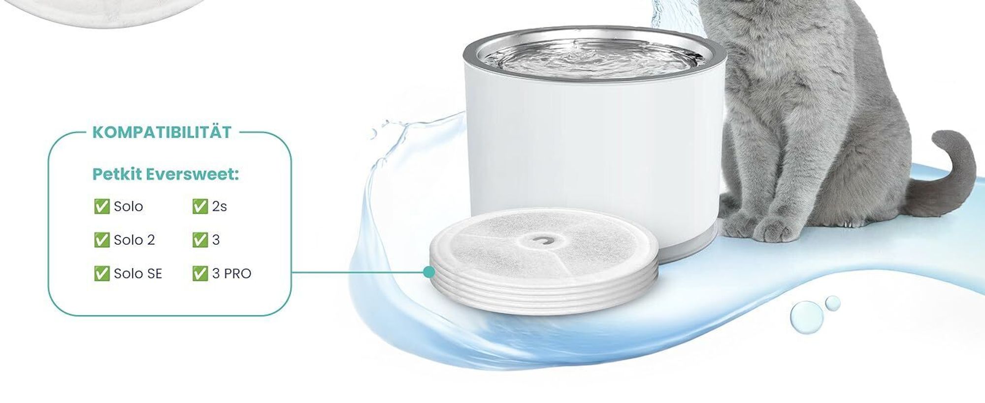 AquaFlow 10er Set Filter für Petkit Eversweet – 3-stufige Filter für Katzenbrunnen, Hunde-Trinkbrunnen