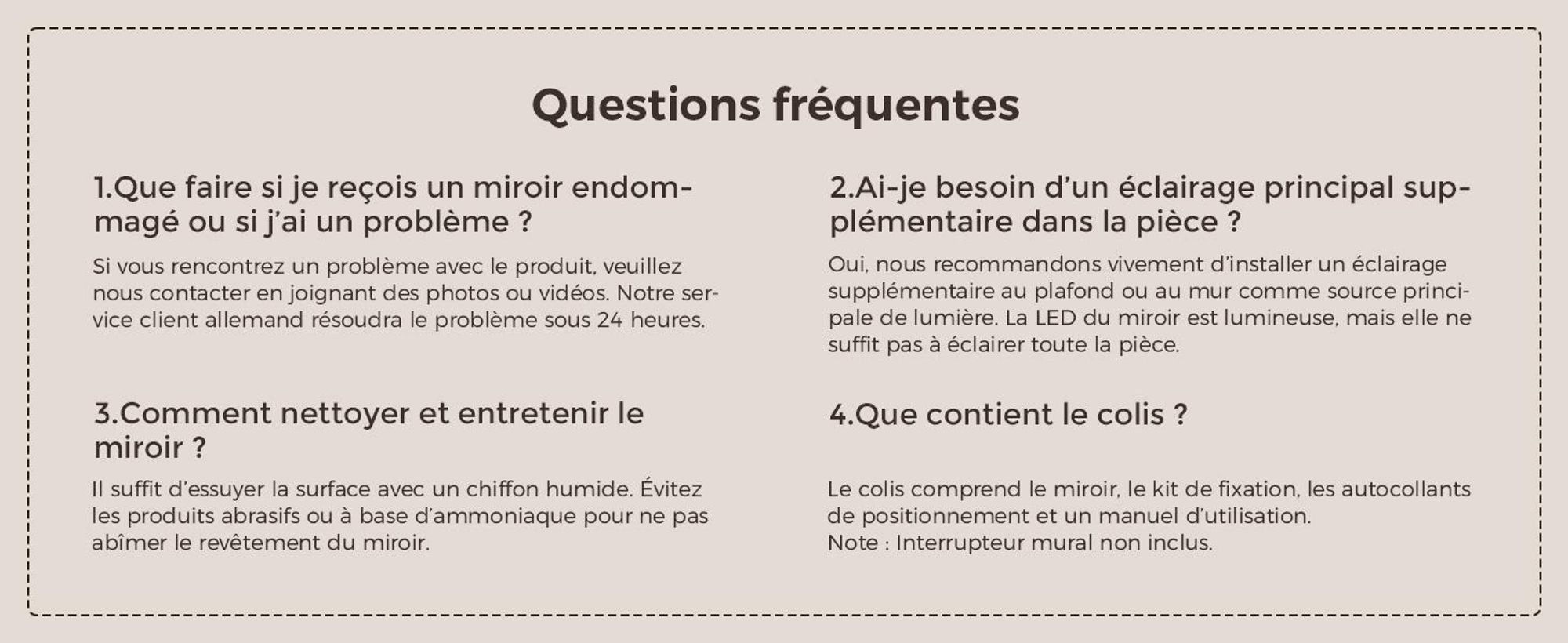 Miroir de salle de bain éclairé S'AFIELINA, 60x80 cm, miroir LED asymétrique, sans cadre, 3 couleurs de lumière, variateur d'intensité, anti-buée, fonction mémoire