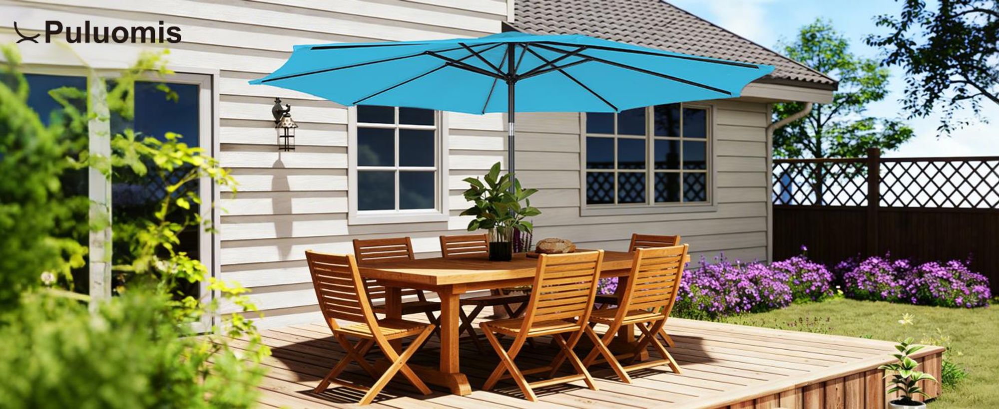 Puluomis Sonnenschirm Balkonschirm Strandschirm Marktschirm Ø290cm Neigbar Gartenschirm Terrassenschirm Sonnenschutz Blau