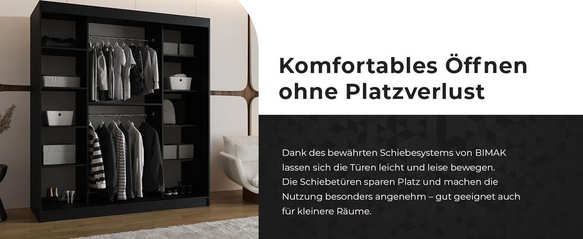 MEBLE KRYSPOL Kleiderschrank mit Glas 180 x 200 x 62 cm BAHRAJN 2, Schwarz