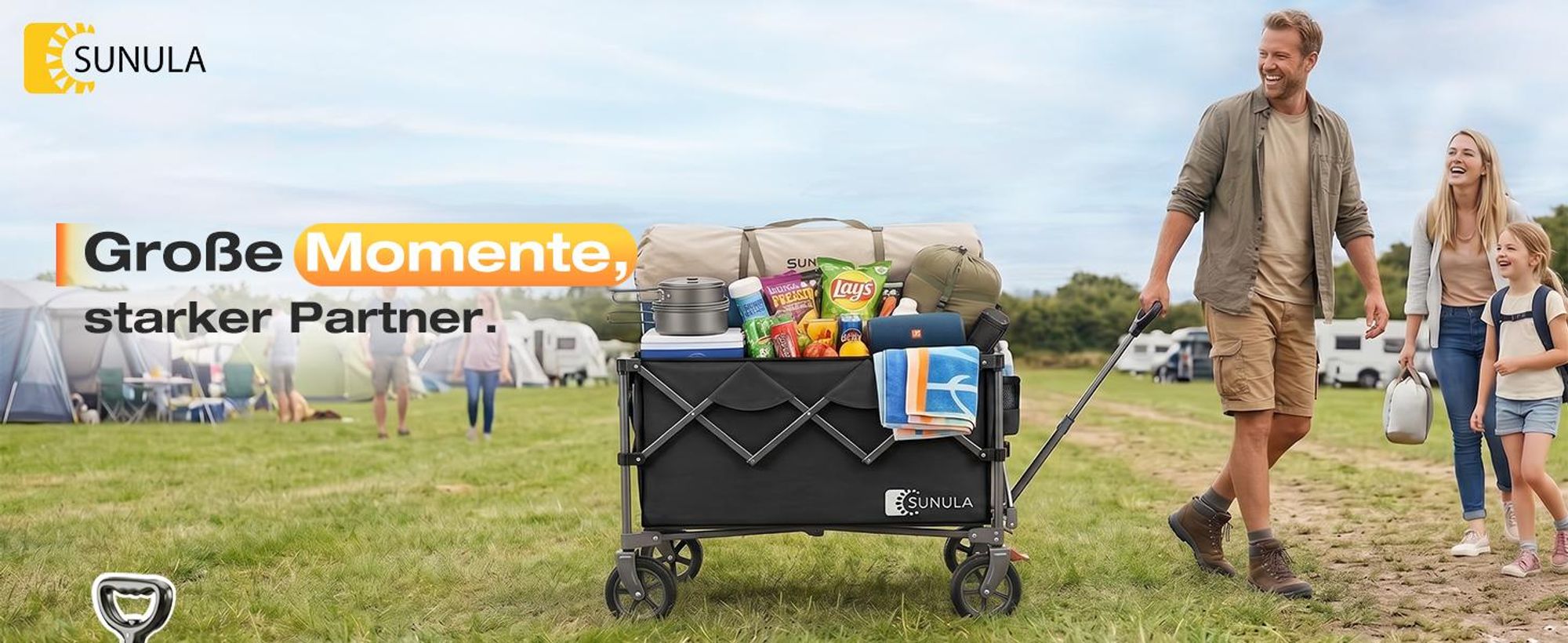 SUNULA Bollerwagen Faltbar Tragkraft 120 KG Handwagen mit EIN-klick-Handgriff, Schwarz