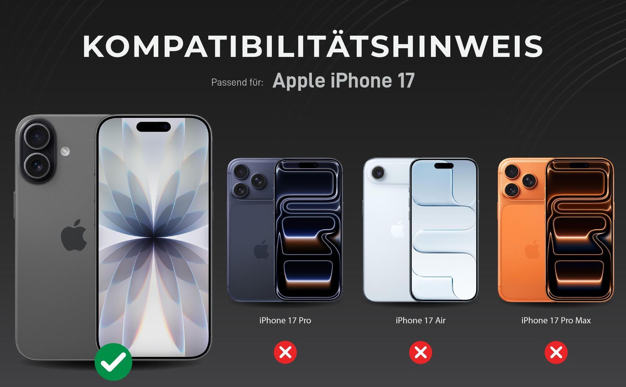 Kompatibilitätshinweise Kameraglas für Apple iPhone 17