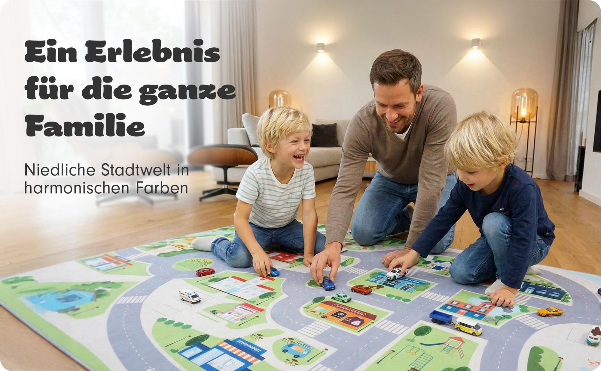 Spielteppich Straßenteppich Cute City Größe: 200cm x 140cm - Teppich Jungen & Mädchen Kinderzimmer, Kinderteppich