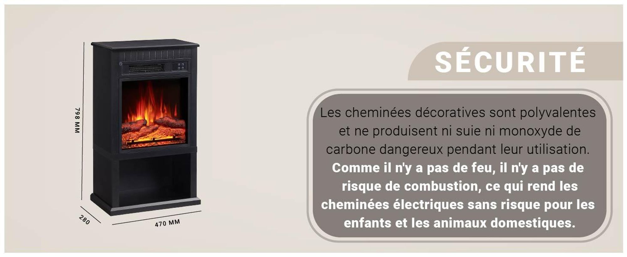 Cheminée électrique sur pied BALDERIA Ember – Puissance de chauffage jusqu'à 2 000 W, noire