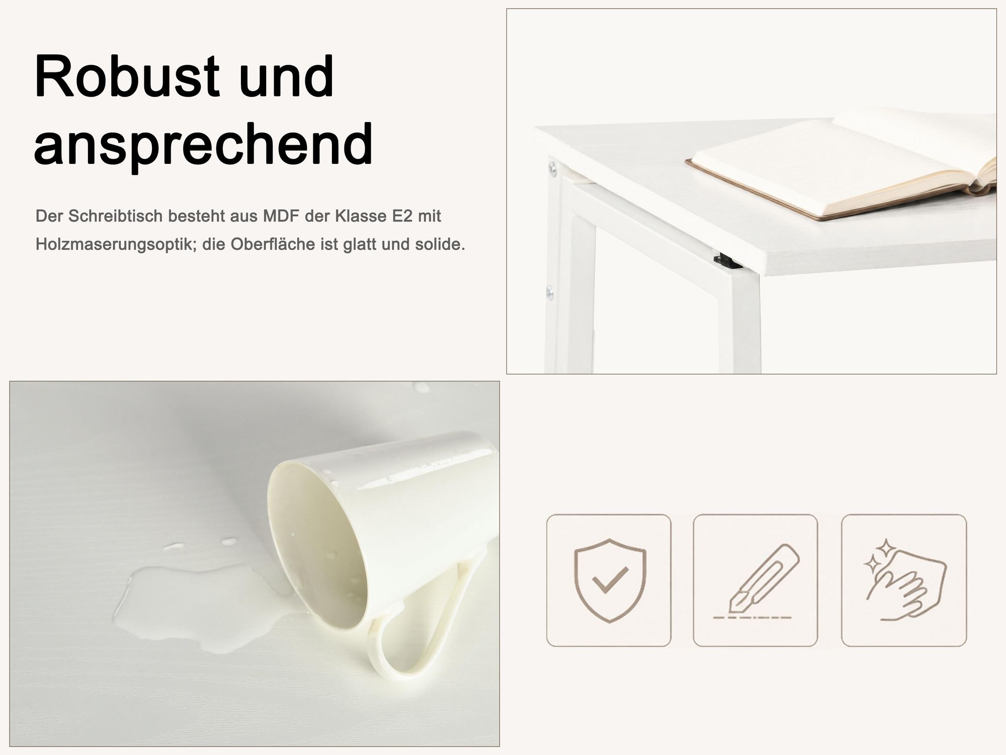 Meubles Cosy Skandinavischer Klappschreibtisch / Computertisch mit 4 Rollen Wei?es Holz und wei?es Metall - ASCOLI