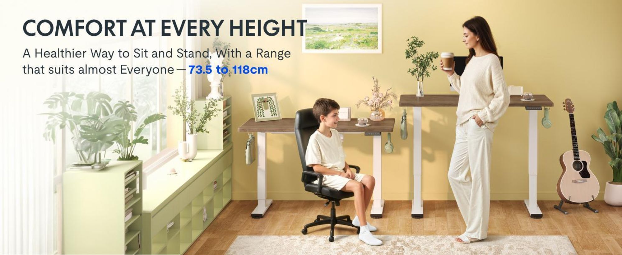 FLEXISPOT EN1 Höhenverstellbarer Schreibtisch EU 160x80cm, 25MM Einteilige Tischplatte, 100 kg Tragkraft, 4 Memory-Funktion, Kaffee-Eiche Optik