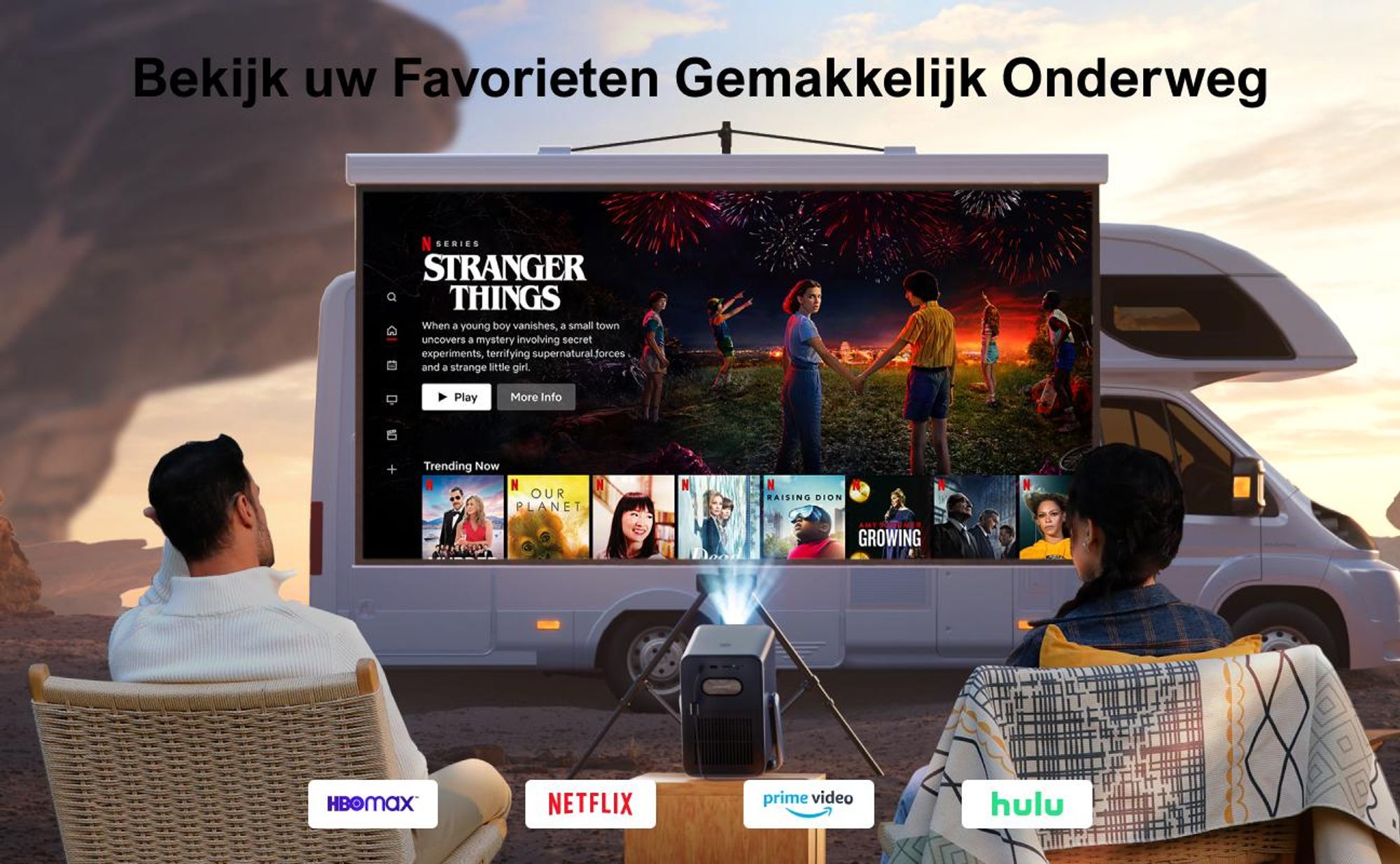 Poseidon E40 beamer, Android TV 11.0 met Netflix, Dolby Audio beamer, contrastverhouding 2000:1, resolutie 1920 x 1080 pixels, ergonomisch handvatontwerp, draagbare projector met native 1080P
