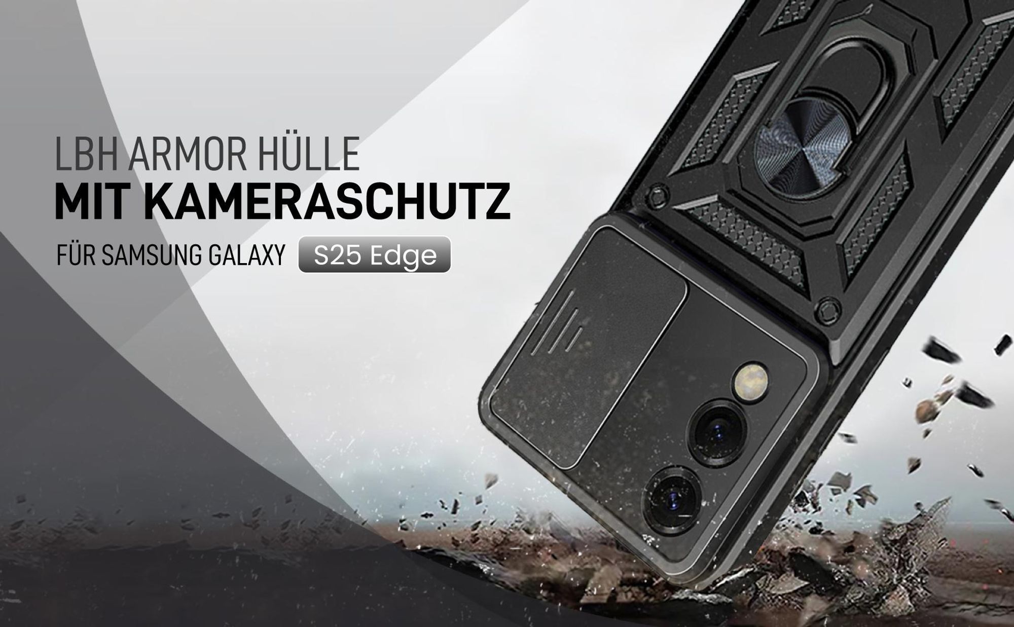 Schwarze Outdoorhülle mit Kameraschutz für Samsung Galaxy S25 Edge