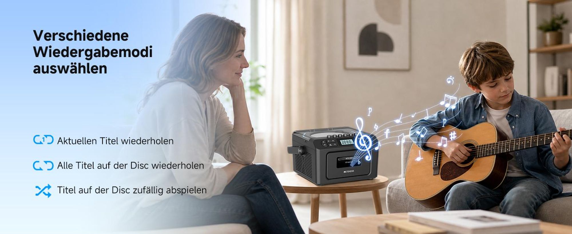 Retekess TR642 CD Player mit Kassette,3W Lautsprecher,Stereo, Bluetooth,AM/FM-Radio,AUX,5000mAh Akku,Boombox Kassettenspieler für Kinder Erwachsene