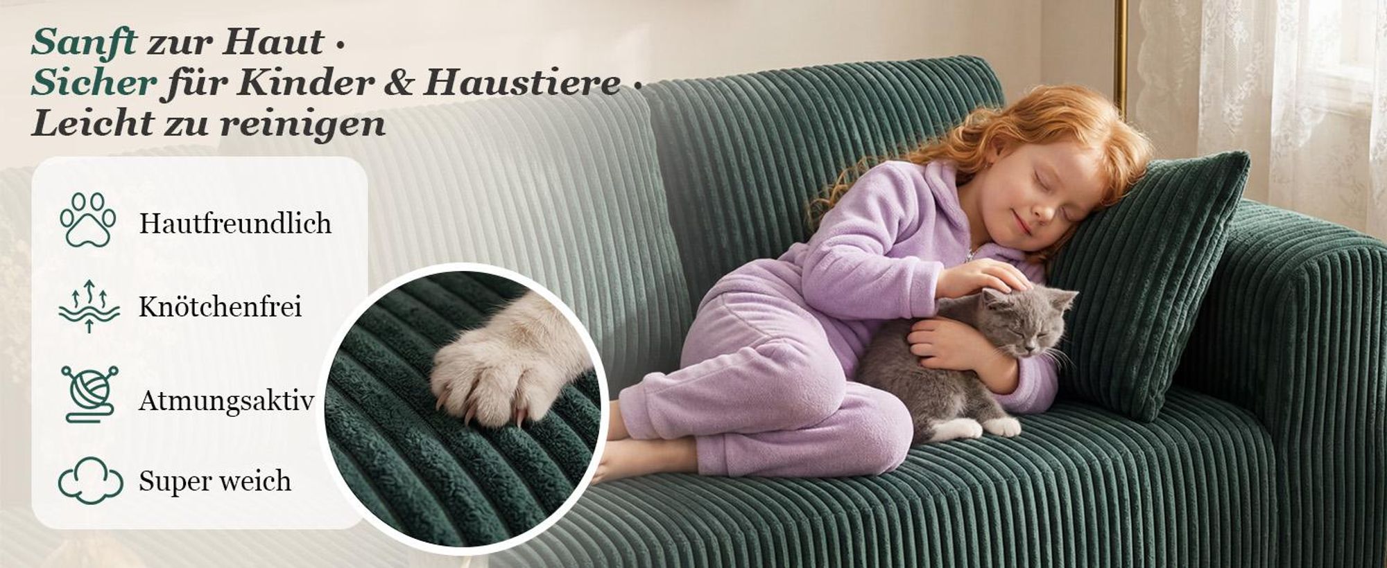 Sofa Ecksofa mit Schlaffunktion, Corduroy Modulares Boneless Couch mit Chaiselongue, L-Form Schlafsofa, Sektionssofas mit Kissen & Seitentaschen 243cm