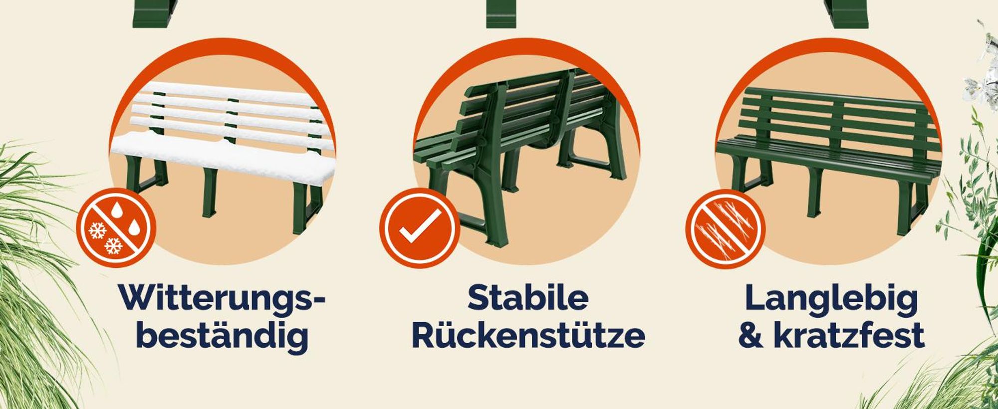 CASARIA® Gartenbank Sitzbank Wetterfest Kunststoff 240kg Belastbarkeit Rückenlehne 3-Standfüße 145x46cm Garten Balkon Terrasse Bank Ergonomisch Grün