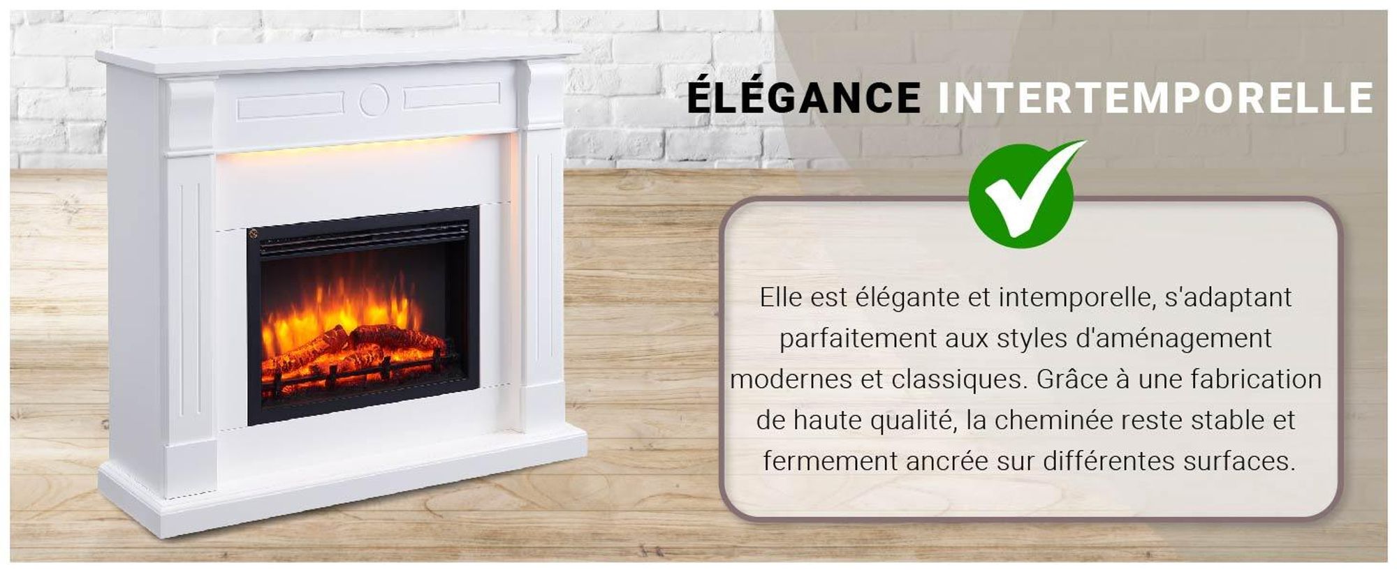 Cheminée électrique sur pied BALDERIA Hikaru – Puissance de chauffage jusqu'à 2 000 W, blanche