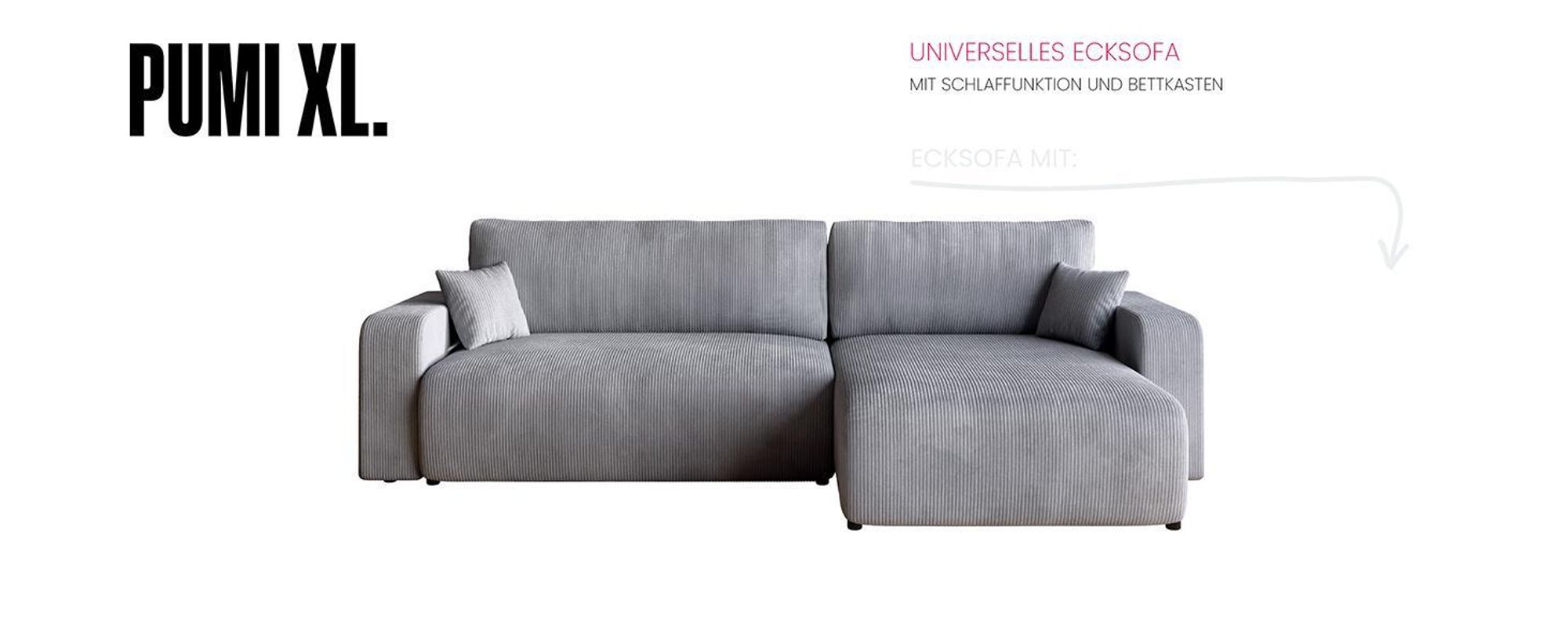 BroMARKT Ecksofa PUMI XL Schlaffunktion Bettkasten L-Form 125x230 cm Vanilla
