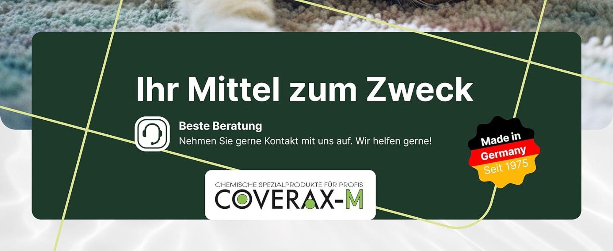 Banner von Coverax-M mit Hinweis " Germany seit 1975".