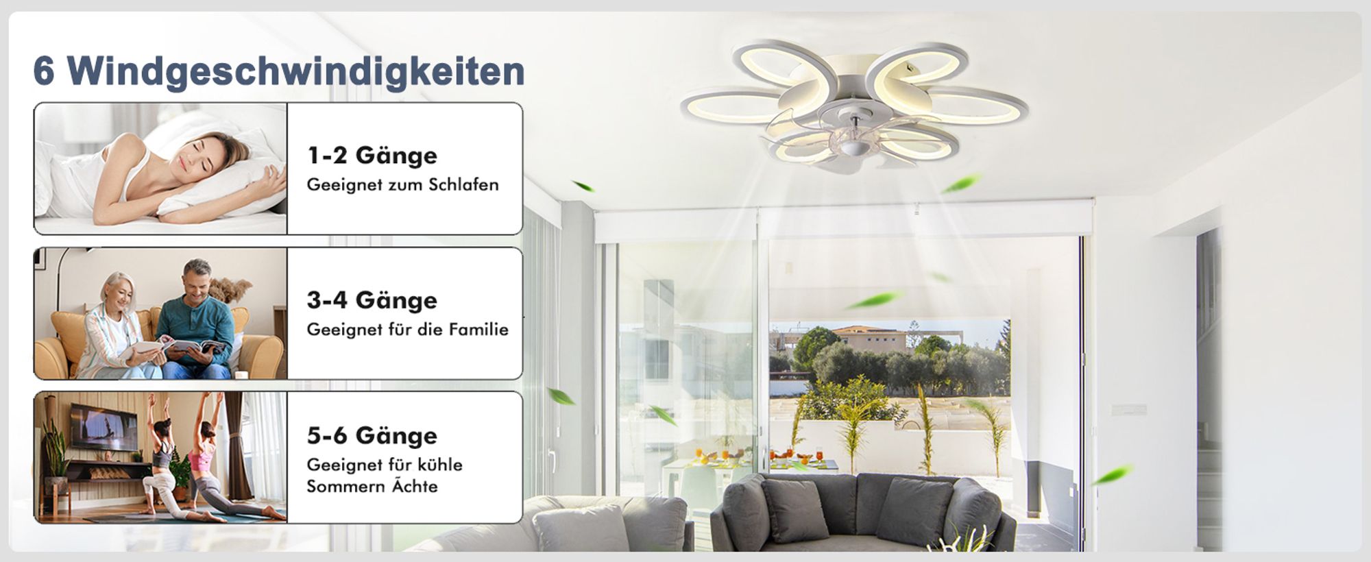 Smart Deckenventilator mit Beleuchtung und Fernbedienung Ø65cm Dimmbar 3000-6000K Deckenleuchte mit Ventilator 6 Windgeschwindigkeiten