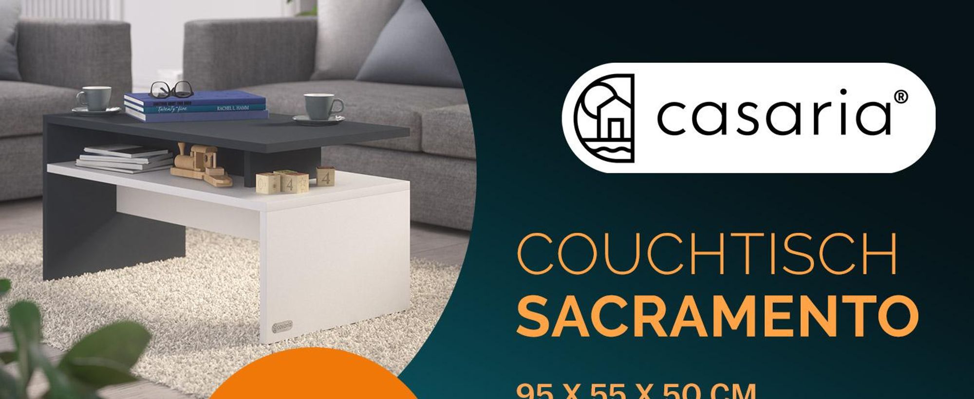 CASARIA Couchtisch mit Stauraum Weiß Anthrazit