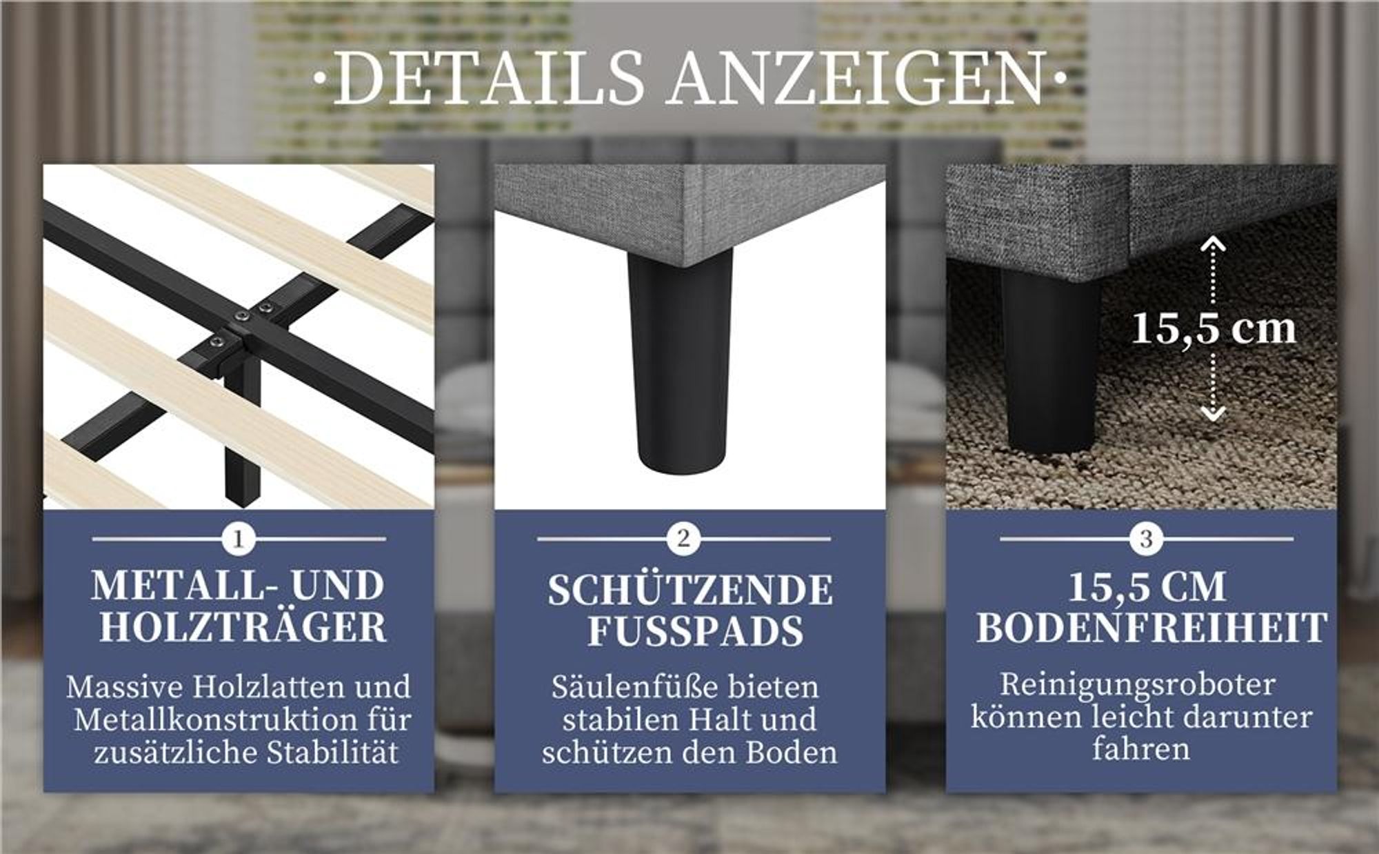 Yaheetech Polsterbett Doppelbett mit Höhenverstellbarem KopfteilStabiler Bettrahmen Stoffbett mit Lattenrost Bettgestell 160x200 cm Hellgrau