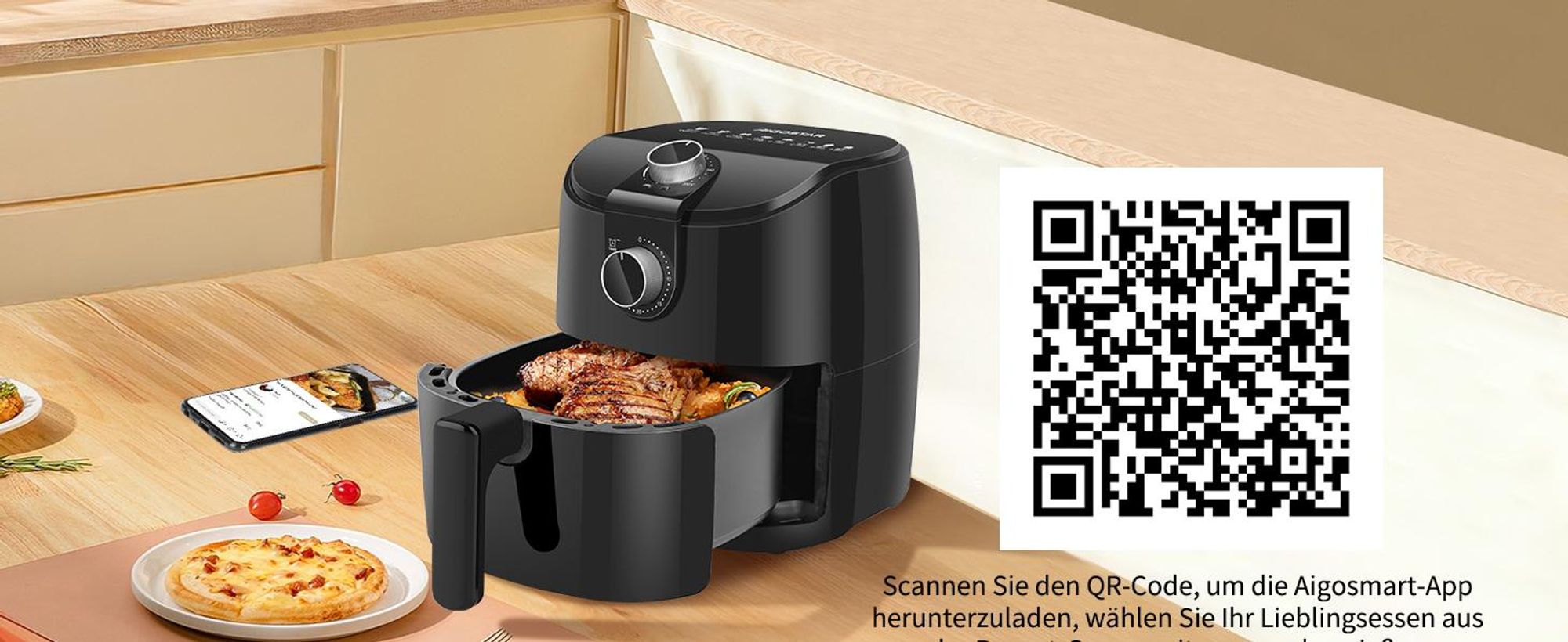 Aigostar - 4L Heißluftfritteuse mit 1500 W und schneller Luftzirkulation, Airfryer für den Hausgebrauch , 30-Minuten-Timer, einstellbare Temperatur