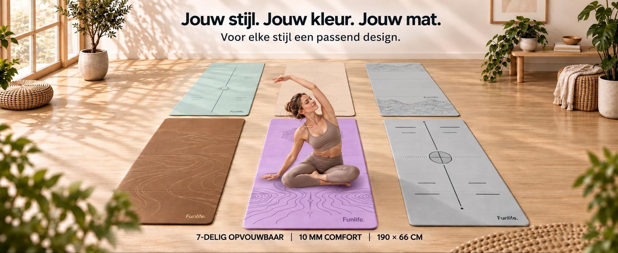 FunLife Opvouwbare Yogamat XXL, 190x66 cm – 10 mm dik, antislip fitness- en gymnastiekmat voor yoga, Pilates, thuisoefeningen en buitenshuis