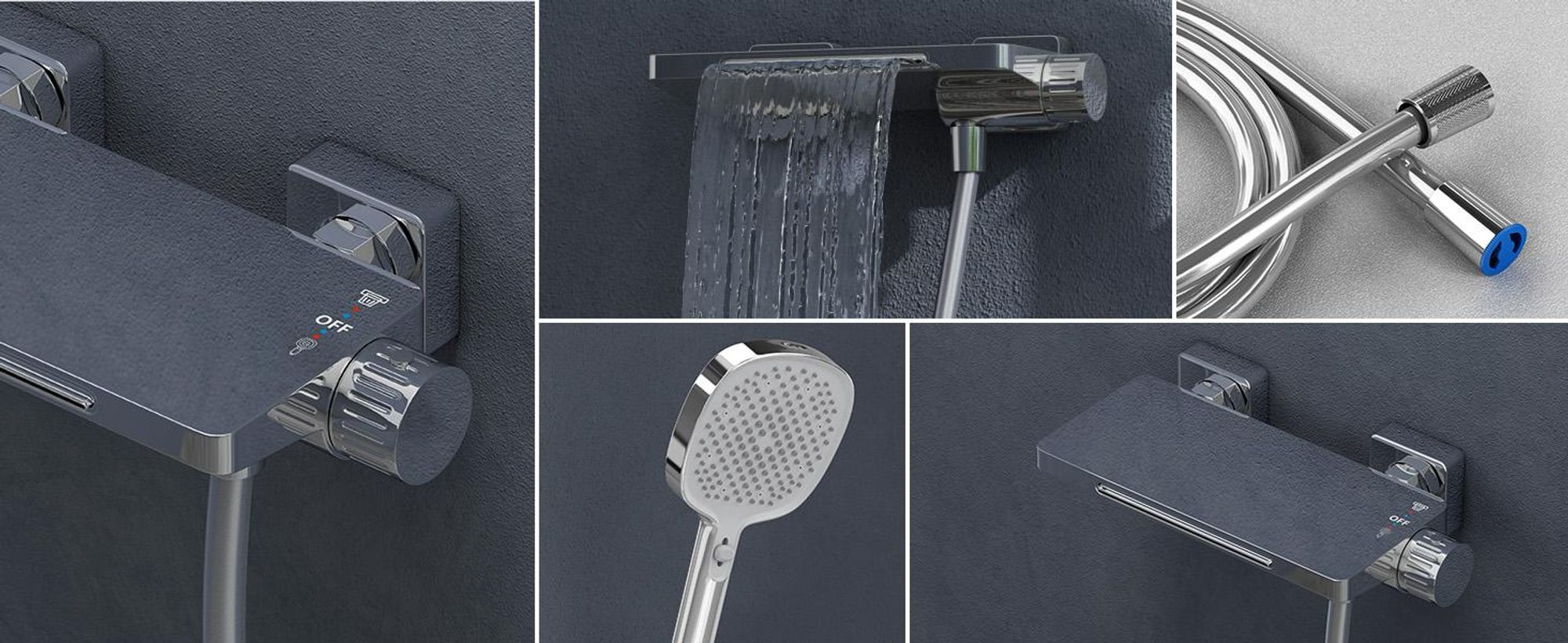 doporro Badewannenarmatur mit Handbrause, Wasserfall Wannenarmatur aus Vollmessing, Armatur Badewanne Wandarmatur, Wandmontage Silber DSN-403